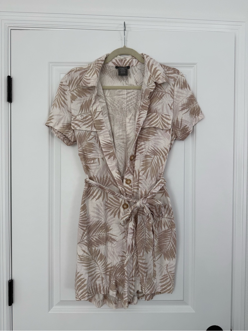 Matty M Taupe and Cream Palm-Print Romper
